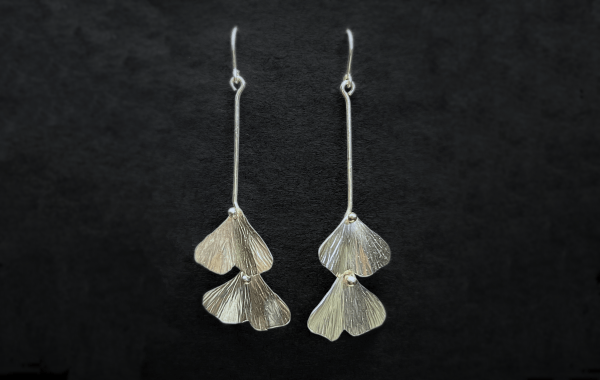 Sterling Silver Gingko Leaf-Inspired Earrings